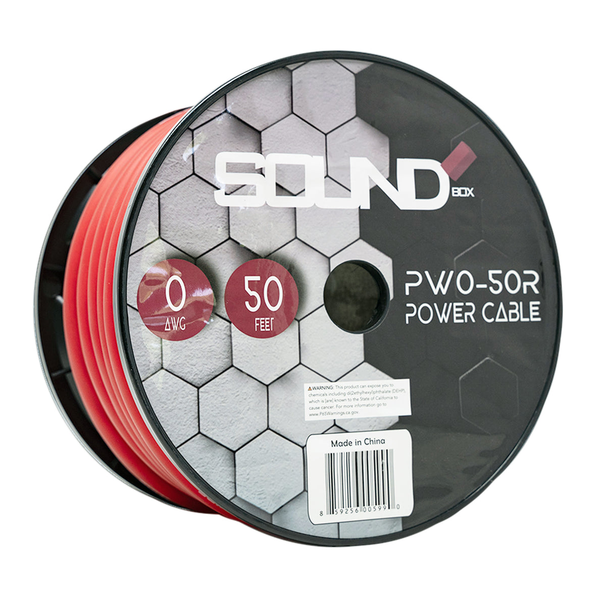 SoundBox PW0-50R, 1/0 Gauge OFC Copper Amplifier Power / Ground Wire - 50 Ft. Spool - Red