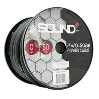 Load image into Gallery viewer, SoundBox PW0-50BK, 1/0 Gauge OFC Copper Amplifier Power / Ground Wire - 50 Ft. Spool - Black
