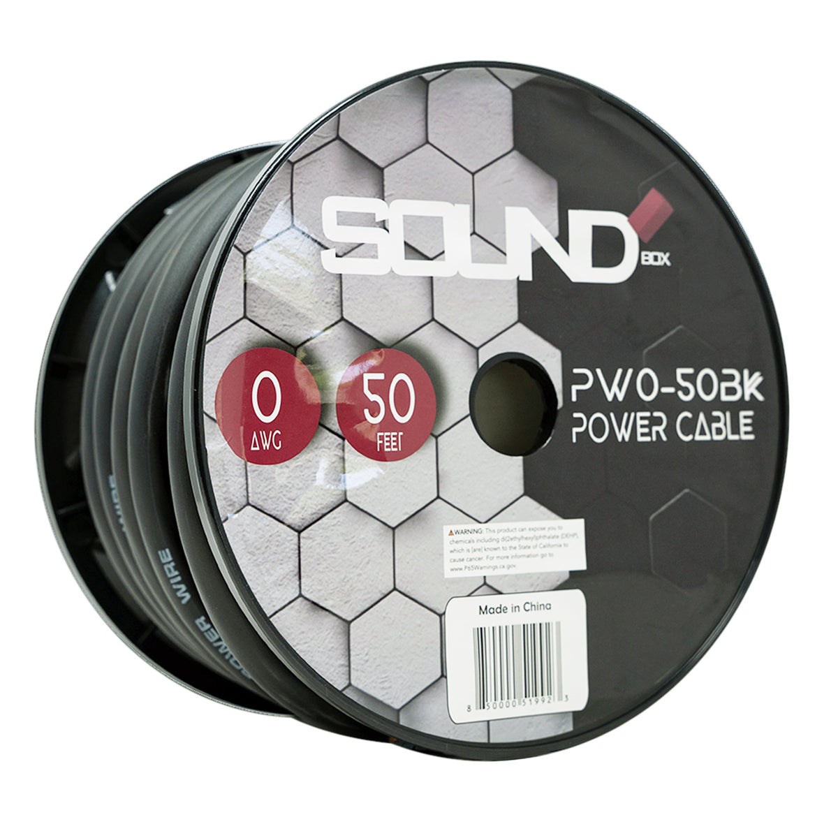 SoundBox PW0-50BK, 1/0 Gauge OFC Copper Amplifier Power / Ground Wire - 50 Ft. Spool - Black